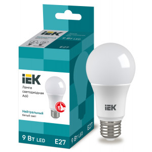 Лампа LED A60 шар 9Вт 230В 4000К E27 IEK (кр.10шт) [LLE-A60-9-230-40-E27]