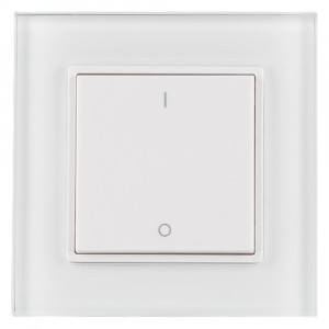 Панель Knob SR-2833K1-RF-UP White (3V, DIM) 020945, Однозонный накладной диммер-выключатель, работает по радиоканалу (короткое нажатие - включение, длинное нажатие - диммирование). Используется с контроллерами серии SR-1009х. Питание - литиевая батарейка 3V CR2430.