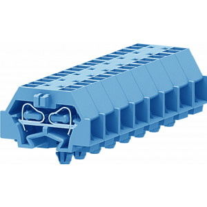 Проходная клемма (MINI) 240344, Проходная клемма, MINI, боковой подвод кабеля, 4 точки подключения, тип фиксации провода: пружинный, номинальное сечение: 1,5 мм кв., 18A, 400V, ширина: 8 мм, цвет: синий, тип монтажа: защелки в панель