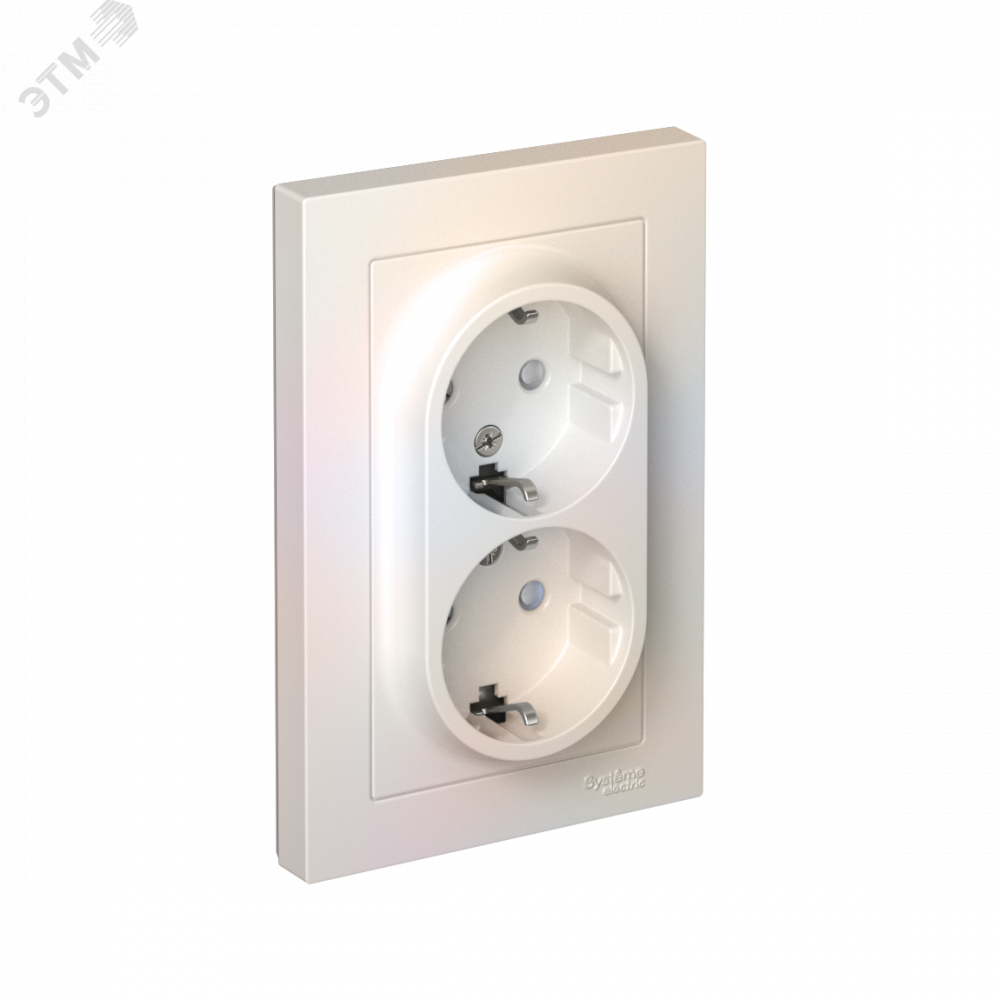 Изображение товара Розетка двойная AtlasDesign 16А IP20 с заземл. шторками жемчужная