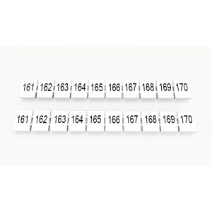 Маркировка (в кассетах) ZB8-10P-19-22Z(H), Кассета с маркировочными шильдиками, для клемм сечением 6 мм.кв., верхняя, 10 шильдиков, нанесенные символы: 161...170, с вертикальным расположением, размер шильдика: 7,45 x 10,7 мм, цвет: белый