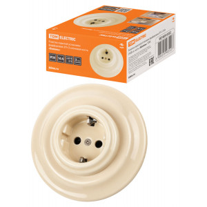 Розетка скрытой установки фарфоровая 2П+З 16А 250В сл. кость «Болонь» SQ1820-0322