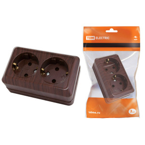 Розетка двойная 2П+З открытой установки IP20 16А, бук "Ладога" SQ1801-0036