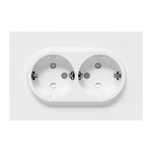 Механизм розетки двойной, 16А, с заземлением, со шторками, с рамкой, белый Эпика EKF UP1-SOW-211