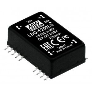 LDD-1200LS, DC/DC LED понижающий, вход 6…36В, выход 2…30В/1.2А, КПД до 95%, вход On/Off/DIMM, 31.8x20.3x10.9мм, SMD, -40…71°C, пластик