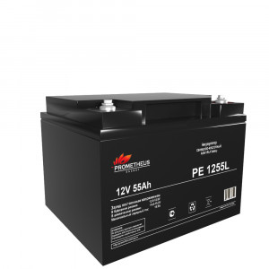 PE1255L, Аккумулятор свинцово-кислотный 12V 55Ah, размер 228х138х212мм, крепление под болт М6, срок службы 10 лет