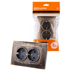 Розетка двойная 2П+З 16А 250В старинная бронза "Лама" SQ1815-0766