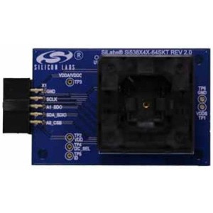SI538X4X-64SKT-DK, Панели и адаптеры Daughter card featuring a 64-pin QFN socket used in conjunction with a Clock Builder Pro Field Programming Dongle (CBPROG-DONGLE) to burn samples to create custom Si534x samples