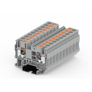 Проходная клемма TP6-2-GY, Проходная клемма, тип фиксации провода: Push-in, номинальное сечение: 6 мм кв., 41A, 1000V, ширина: 8,2 мм, цвет: серый, тип монтажа: DIN35