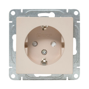 Механизм розетки, 16А, с заземлением, со шторками, кремовый Эпика EKF UP1-SOI-111