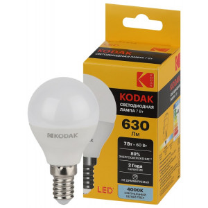 Лампочка светодиодная Kodak LED KODAK P45-7W-840-E14 E14 / Е14 7Вт шар нейтральный белый свет(кр.1шт) [Б0057612]