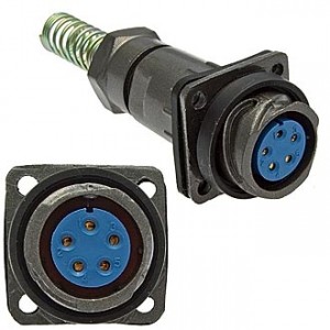 FQ18-5ZPK-8 (БЛ.КАБ.РОЗ.), Блочная розетка, 5 контактов, с патрубком и пружинным хвостовиком под кабель 8мм