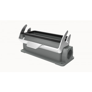 Закрытое основание разъема D24B-SF-1L-2M25, Основание разъема на панель, закрытое, типоразмер 24B, с уплотнителем, 2 отверстия с резьбой для кабельных вводов M25x1,5, с одной защелкой, без защитной крышки, материал корпуса: алюминиевый сплав