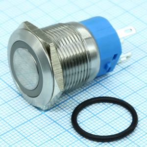 A19-C1-B-1 с красной подсветкой, Кнопка антивандальная с подсветкой 250В d19 5A 250B (5c) (ON)-OFF/(OFF)-ON без фиксации