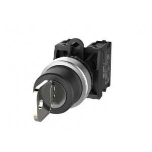 Селекторный переключатель (черный) TS2520-2AE60-R10, Переключатель, с ключом, 3-х позиционный, самовозврат из левого положения и фиксация в правом, ключ вынимается из центрального положения, без подсветки, алюминиевое переднее кольцо, с плавным нажатием, с контактной группой 1NO, диаметр головки кнопки 29,5