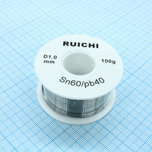 Припой SN60/PB40 1,0мм 100гр  без флюса, Припой проволочный ПОС-60 без канифоли, d 1,0мм, 100 г