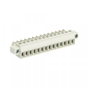 Розеточный разъем на кабель 8513 B/14 F OB, Розеточный разъем, угловой, на кабель, шаг: 3.5 мм, 14 полюсов, фиксация провода винтовая, исполнение: без маркировки, с монтажными фланцами, 250V, 8А, цвет: серый