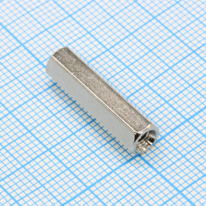 H-L2200-0600-5-03-2N, Стойка латунная никелированная для печатной платы, шестигранная, М3, 22мм, отверстие-отверстие