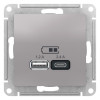 РОЗЕТКА USB ATLASDESIGN A+С, 5В/2,4А, 2х5В/1,2А, механизм, АЛЮМИНИЙ ATN000339