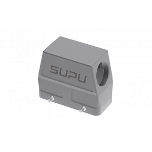 Крышка разъема S16B-SEH-4B-M40, Крышка разъема на кабель, типоразмер 16B, высокое исполнение, без уплотнителя, 1 отверстие с резьбой для кабельных вводов M40x1,5, с боковым расположением, без защелок (упоры для двух защелок), материал корпуса: алюминиевый сплав