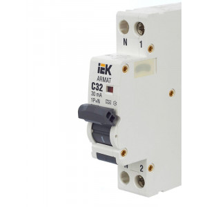 Выключатель автоматический дифференциального тока 2п (1P+N) C 32А 30мА тип A АВДТ B06S 18мм ARMAT AR-B06S-1N-C32A030
