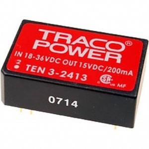 TEN 3-2413, Преобразователь DC/DC на печатную плату вход 24В выход 15В 0.2A 3Вт 7-Pin DIP модуль