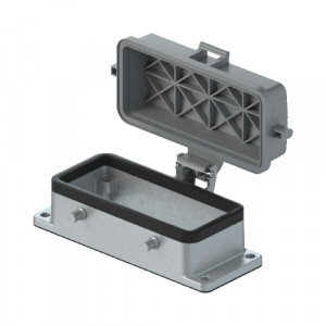 Открытое основание разъема BAS GUT GE 10 A, Основание разъема на панель, открытое, типоразмер 10B, с уплотнителем, без защелок (упоры для двух защелок), с защитной крышкой, материал корпуса: алюминиевый сплав