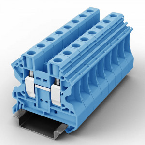Проходная клемма UUT-10-BE, Проходная клемма, тип фиксации провода: винтовой, номинальное сечение: 10 мм кв., 57A, 1000V, ширина: 10,2 мм, цвет: синий, тип монтажа: DIN35