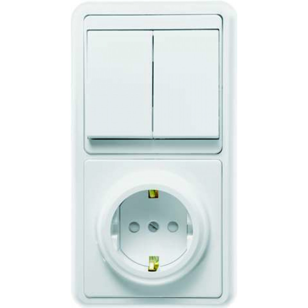 Изображение товара Блок выключатель и розетка с защитными шторками белый Кунцево 5835