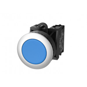 Кнопка плоская (синяя) TS2520-0CM40-S10, Кнопка круглая плоская, без блокировки, без подсветки, утопленное алюминиевое переднее кольцо, с мгновенным нажатием, с контактной группой 1NO, диаметр головки кнопки 36 мм, диаметр посадочного отверстия: 22 мм, цвет: синий