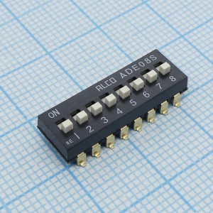 1-1825058-9, DIP переключатель 8 групп 0.1А 24В шаг 2.54мм SMD монтаж (ADE08S04)