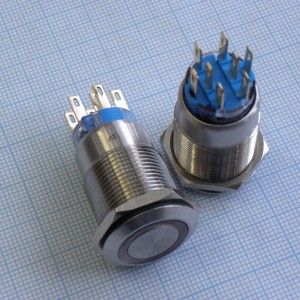 DS PS-65 БФЧК подсветка 12v DPDT, Антивандальная кнопка без фиксации, 2группы на переключение 250V 5A, красная светодиодная подсветка на 12В