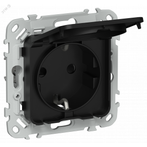 FLITE Розетка с заземлением с защитными шторками и крышкой безвинтовое крепление 16А IP44 РСшкр11-1-44-ФлЧ черный IEK FI-R16-16-1-44-K02