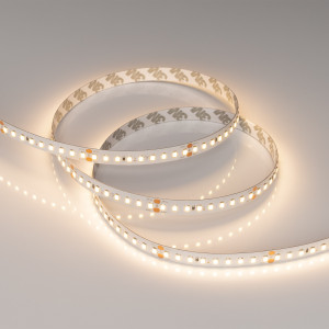 Лента RT-A144-10mm 24V Warm3000 (7.7 W/m, IP20, 2835, 5m) 038782, Светодиодная высокоэффективная лента RT-A144, открытая. Светодиоды 2835, 144 шт/м (720 шт на 5 м), белая плата, ширина 10 мм, скотч 3M. Цвет ТЕПЛЫЙ 3000 K, цветопередача CRI>85, угол 120°. Питание 24 В, мощность 7.7 Вт/м (38.5 Вт на 5 м). Размеры 5000x10x