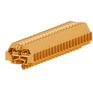 Проходная клемма (MINI) 240312, Проходная клемма, MINI, боковой подвод кабеля, 2 точки подключения, тип фиксации провода: пружинный, номинальное сечение: 1,5 мм кв., 18A, 400V, ширина: 5 мм, цвет: оранжевый, тип монтажа: якорная защелка в панель