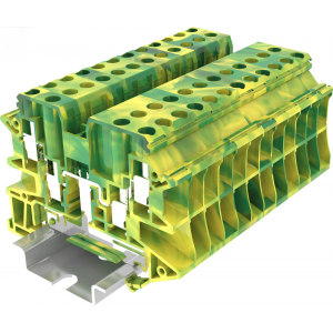 Заземляющая клемма TU4-4-PE, Заземляющая клемма, 4 точки подключения, тип фиксации провода: винтовой, номинальное сечение: 4 мм кв., ширина: 6,2 мм, цвет: желто-зеленый, тип монтажа: DIN35