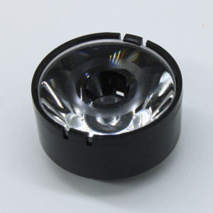 AYS29DH17-5G-HOLDER, Линза с черным  круглым холдером для светодиода 3535/3030/5050,  эфф=90%, ~5°,  29,1mm  H:17mm, PMMA