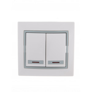 Выключатель 2-кл. СП Mira 10А IP20 с подсветкой с сер. вставкой бел. 701-0215-112