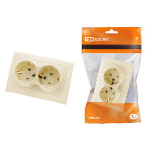 Розетка двойная 2П+З с защ. шт. 16А 250В сл. кость "Таймыр" SQ1814-0118