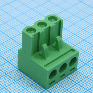 2ESDV-03, Клеммник 3 конт. "гнездо" шаг 5.08 мм с фиксат., провод под винт/микролифт (пров. 28-12AWG/ до 2.5 кв.мм), до 300В/15А, зеленый изол.