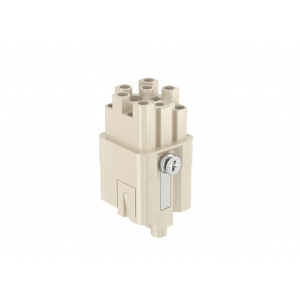 Розеточная контактная вставка HQ-012-FC, Розеточная контактная вставка, обжимная фиксация, 12 полюсов + PE, типоразмер 3A, 400V, 10A, (обжимные контакты поставляются отдельно)