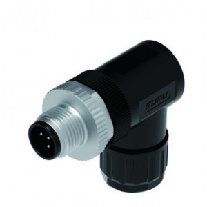 Вилочный разъем на кабель M12A03Z-MASRAUB, Вилочный разъем на кабель, 3 полюса, M12, угловой, вывод под пайку, A-Code, диаметр кабеля: 6,0-8,0 мм, 4А, 250V, корпус из пластика, резьбовое соединение: цинк, неэкранированный