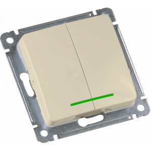 MASTER Выключатель двухклавишный с индикацией, скрытой установки, в рамку, слоновая кость ВС10-452-01