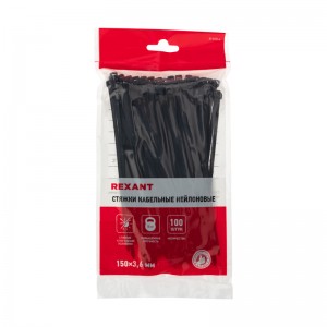 Стяжка 3.6*150 черная (100 шт), хомут-стяжка кабельная нейлоновая