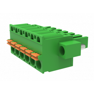 Розеточный разъем на кабель MC-RJT5.08H21P-K-0001, Розеточный разъем, прямой, на кабель, шаг: 5.08 мм, 21 полюс, фиксация провода Push-in, исполнение: с монтажными фланцами, 320V, 12A, цвет: зеленый