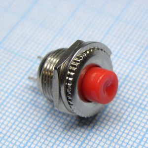 DS PSW-3-R 220В 0.3А off-(on) БФ красн., кнопка без фиксации,красная, OFF-(ON), SPST, 220 В, 0,3 А, металл, размер установочного отверстия 12мм, диаметр корпуса 14мм, диаметр толкателя 6мм
