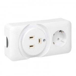 Розетка двойная (РШ/евро) 32А/16A 250В 2P+PE бел. AS-250-32/16-O