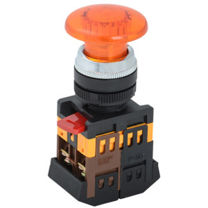 Кнопка AELA-22 "Грибок" желтый d22мм неон/240В 1з+1р BBG20-AELA-K05