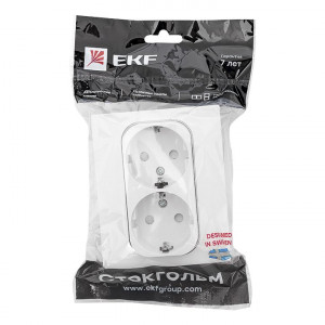 Розетка 2-м СП Стокгольм 16А IP20 с заземл. защ. шторки бел. PROxima EXR16-128-10