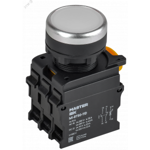 Кнопка с подсветкой d=22мм 1NO+1NC белая MASTER MI-BT60-11D-3-12-K01